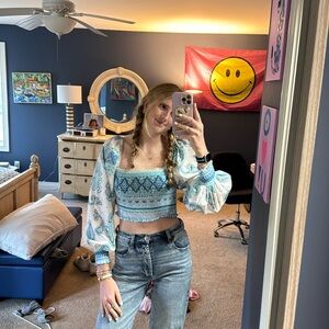 Multicolored blue summer preppy top